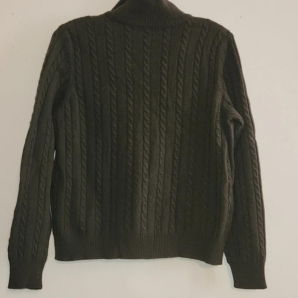 Bogner Virgin Cable Knit Wool Olive Green 1/4 Zip-Up Sweater Sz M/L